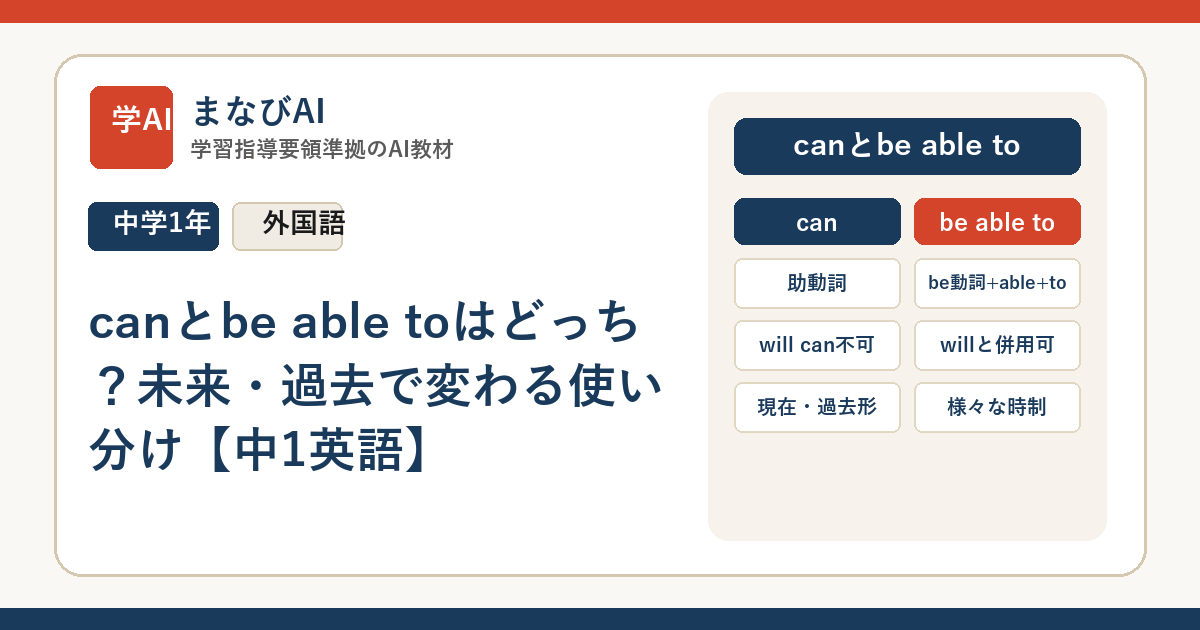 canとbe able toはどっち？未来・過去で変わる使い分け【中1英語】 | まなびAI