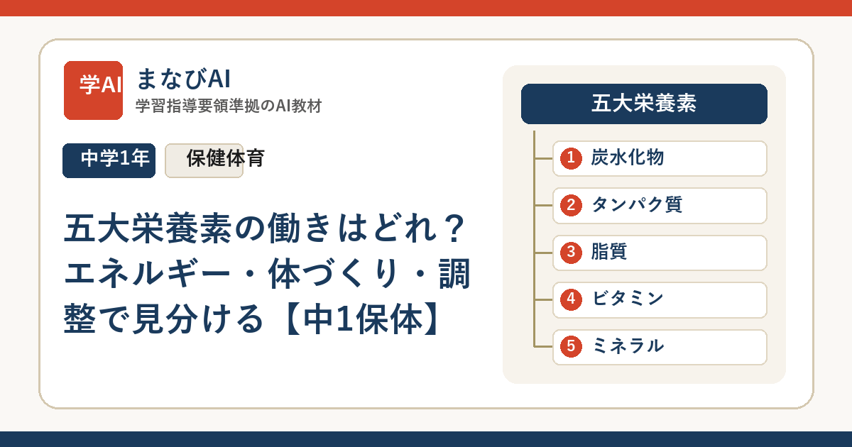 五大栄養素の働きはどれ？エネルギー・体づくり・調整で見分ける【中1保体】 | まなびAI