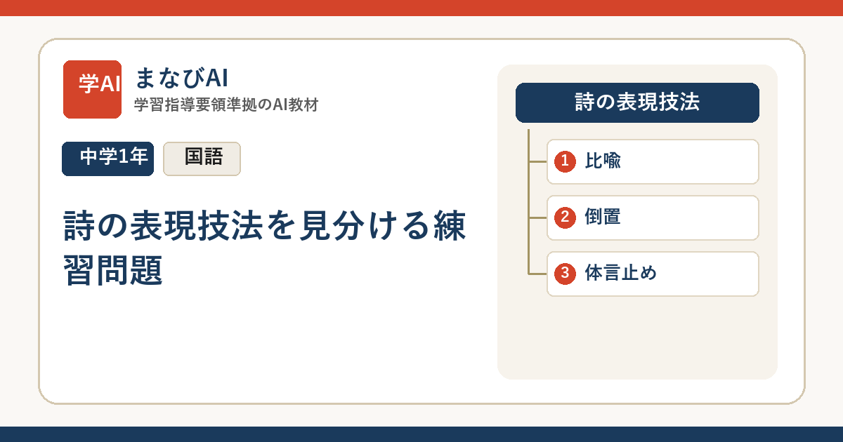 【中1国語】詩の表現技法を見分ける練習問題 | まなびAI