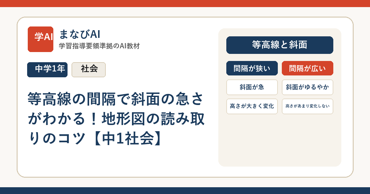 等高線の間隔で斜面の急さがわかる！地形図の読み取りのコツ【中1社会】 | まなびAI
