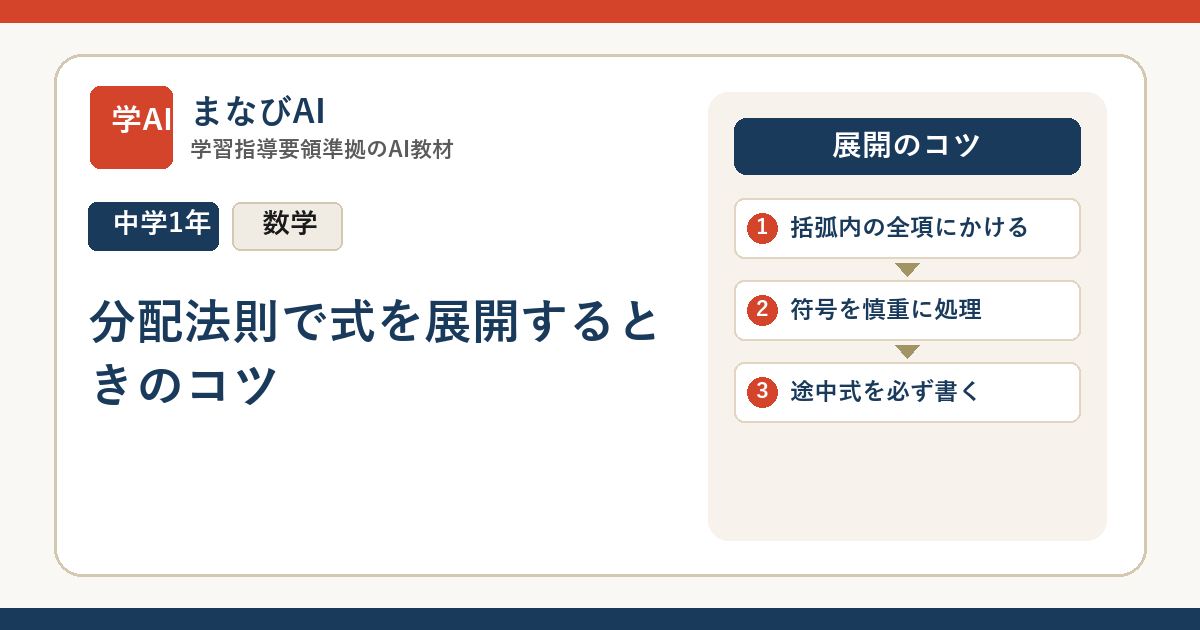 【中1数学】分配法則で式を展開するときのコツ | まなびAI