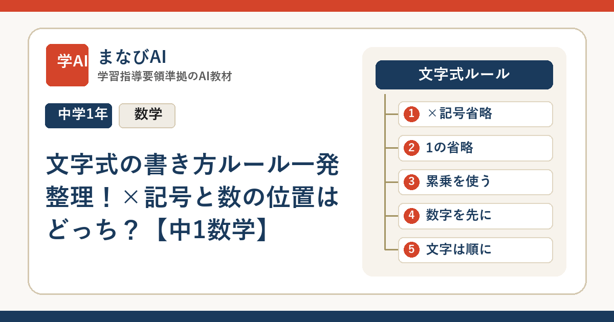 文字式の書き方ルール一発整理！×記号と数の位置はどっち？【中1数学】 | まなびAI