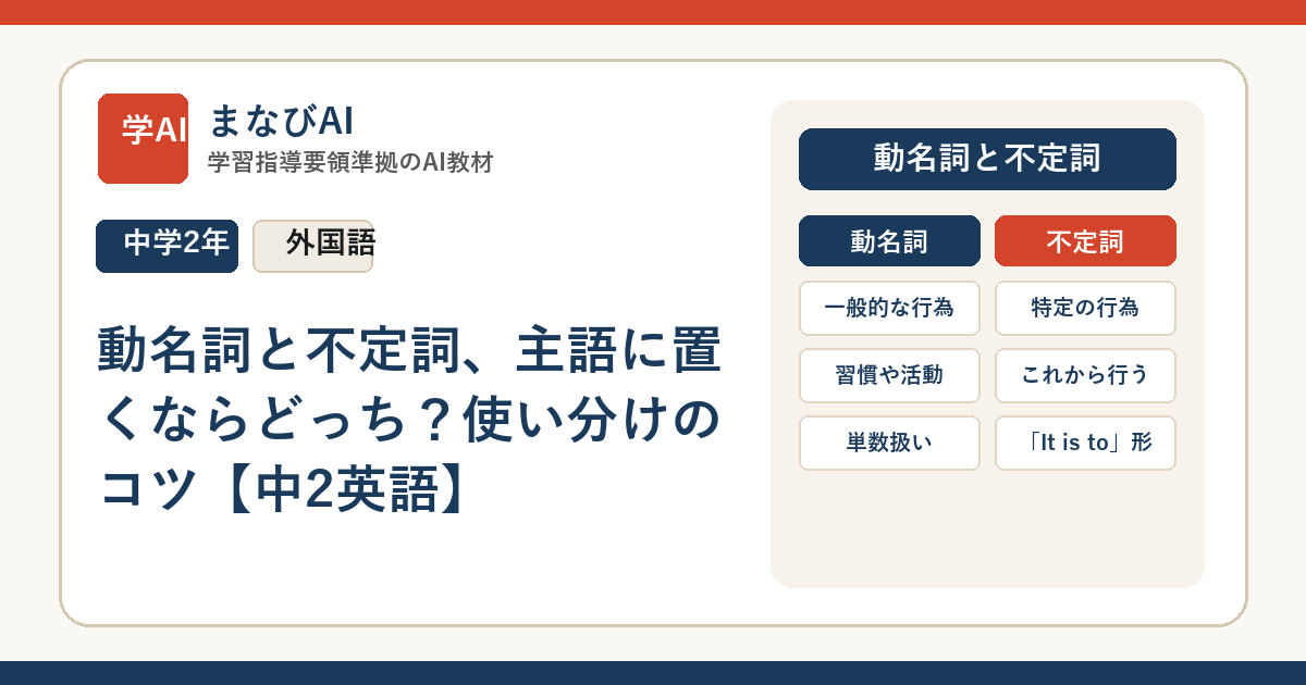 動名詞と不定詞、主語に置くならどっち？使い分けのコツ【中2英語】 | まなびAI