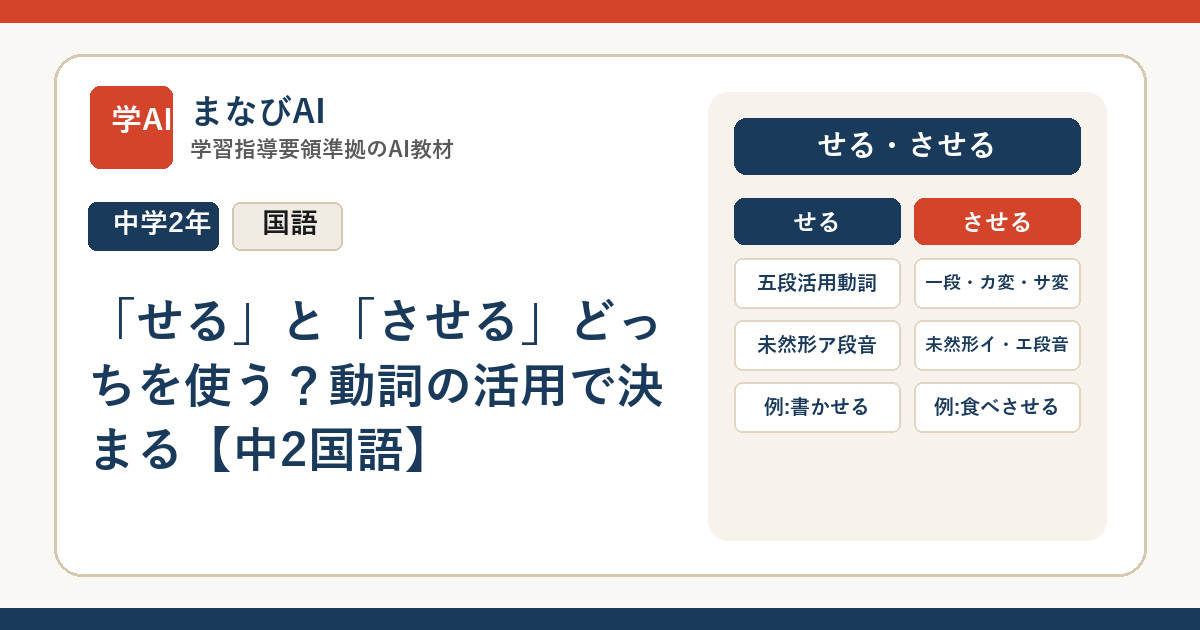 「せる」と「させる」どっちを使う？動詞の活用で決まる【中2国語】 | まなびAI
