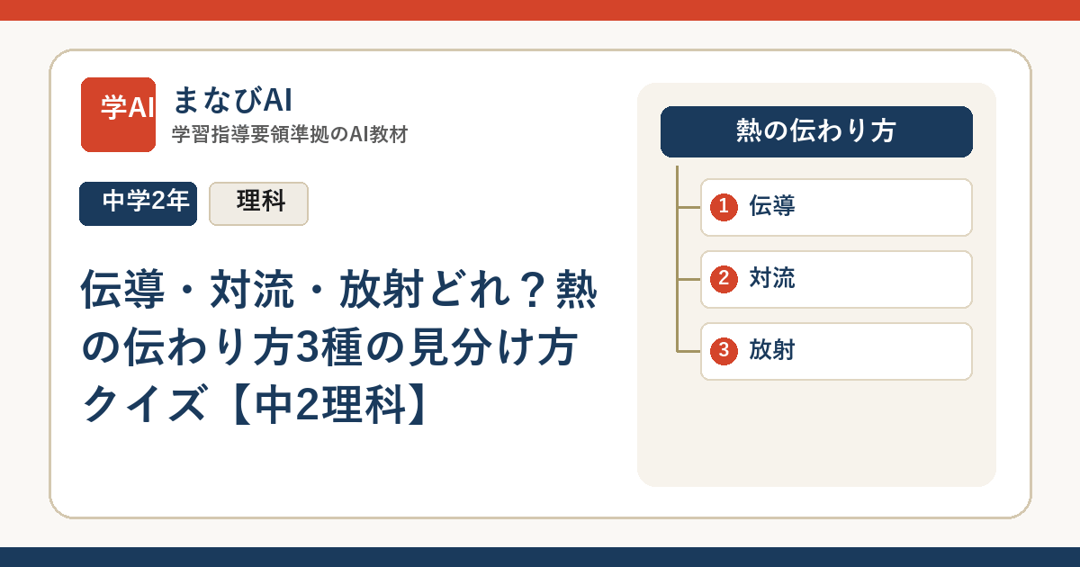 伝導・対流・放射どれ？熱の伝わり方3種の見分け方クイズ【中2理科】 | まなびAI