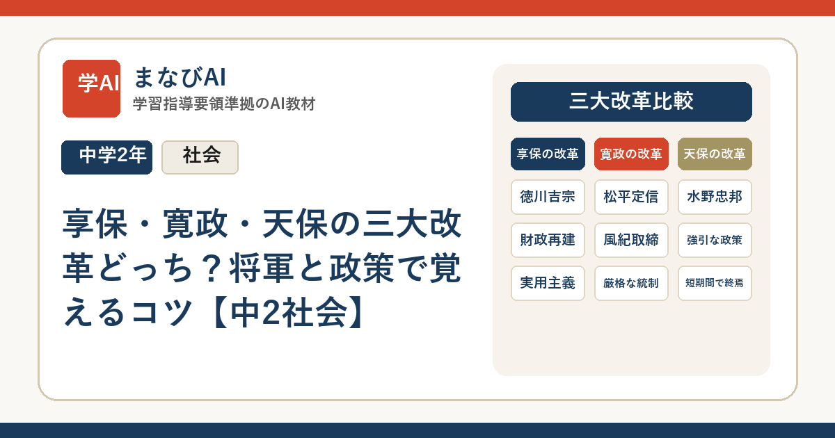享保・寛政・天保の三大改革どっち？将軍と政策で覚えるコツ【中2社会】 | まなびAI