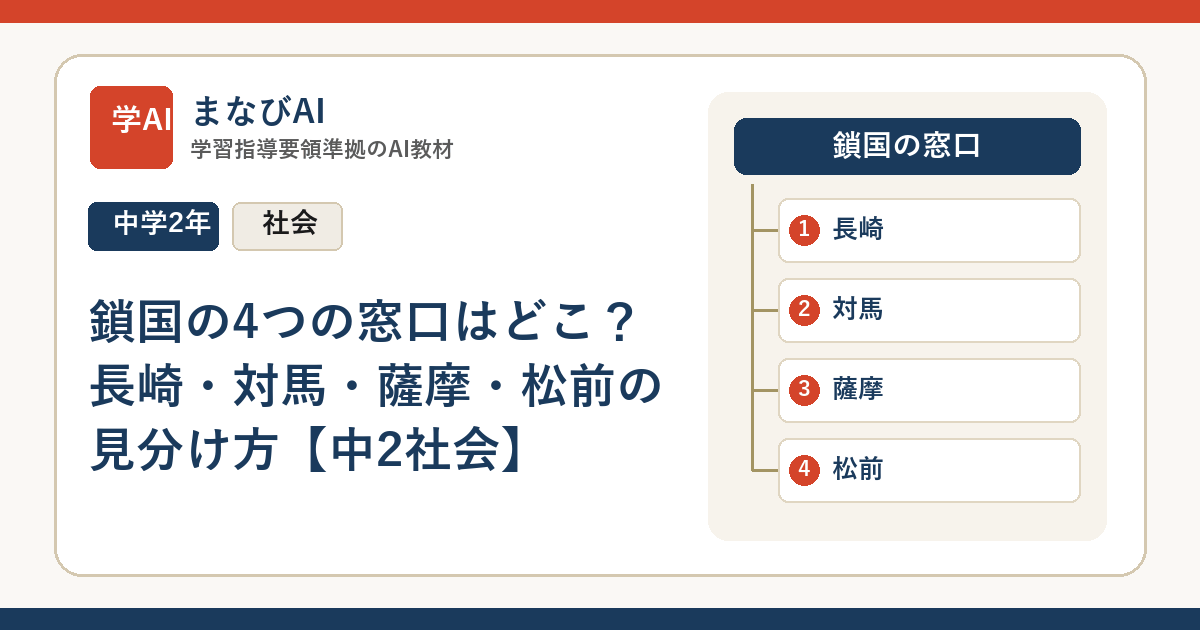 鎖国の4つの窓口はどこ？長崎・対馬・薩摩・松前の見分け方【中2社会】 | まなびAI