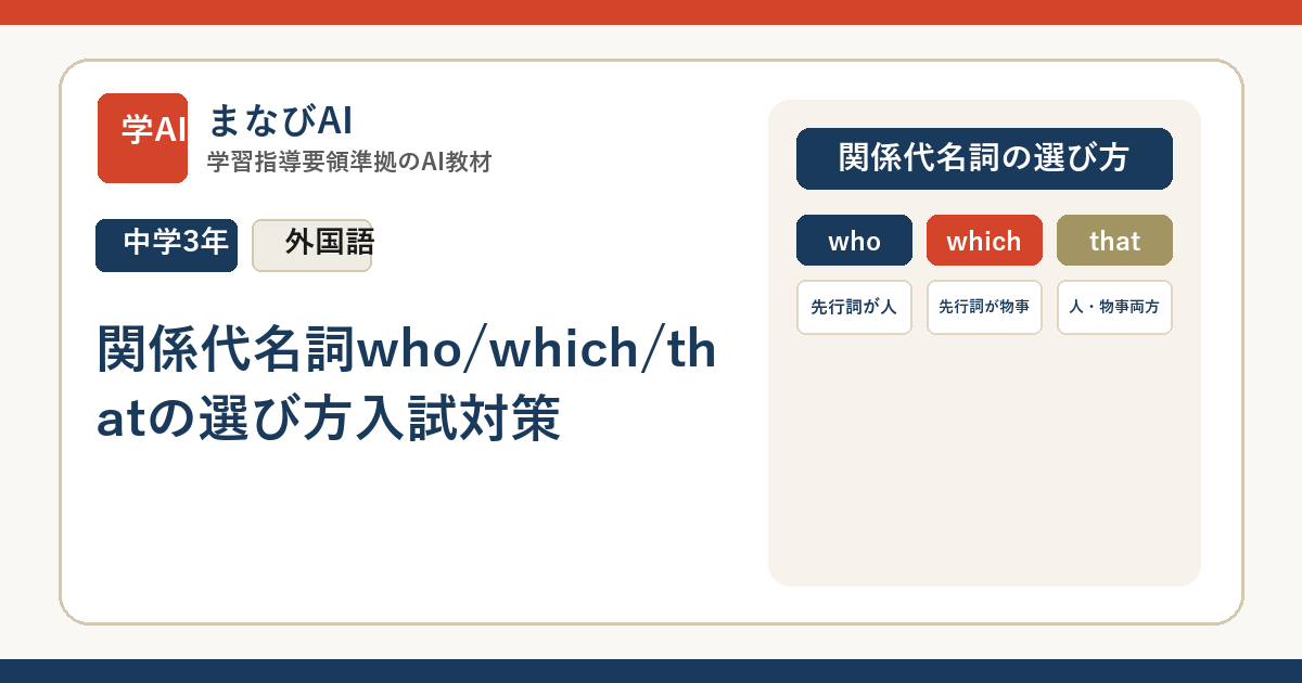 【中3英語】関係代名詞who/which/thatの選び方入試対策 | まなびAI