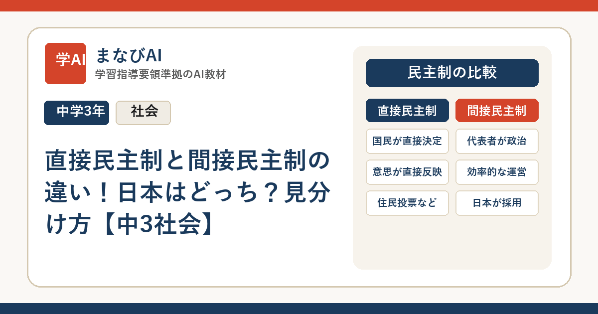 直接民主制と間接民主制の違い！日本はどっち？見分け方【中3社会】 | まなびAI