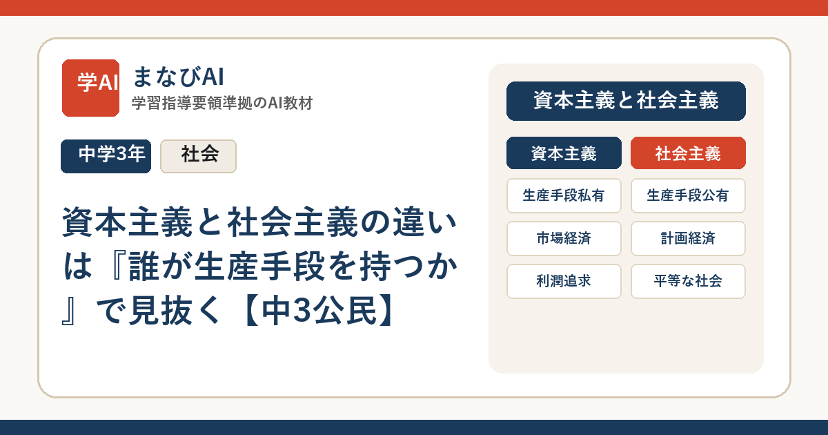 資本主義と社会主義の違いは『誰が生産手段を持つか』で見抜く【中3公民】 | まなびAI