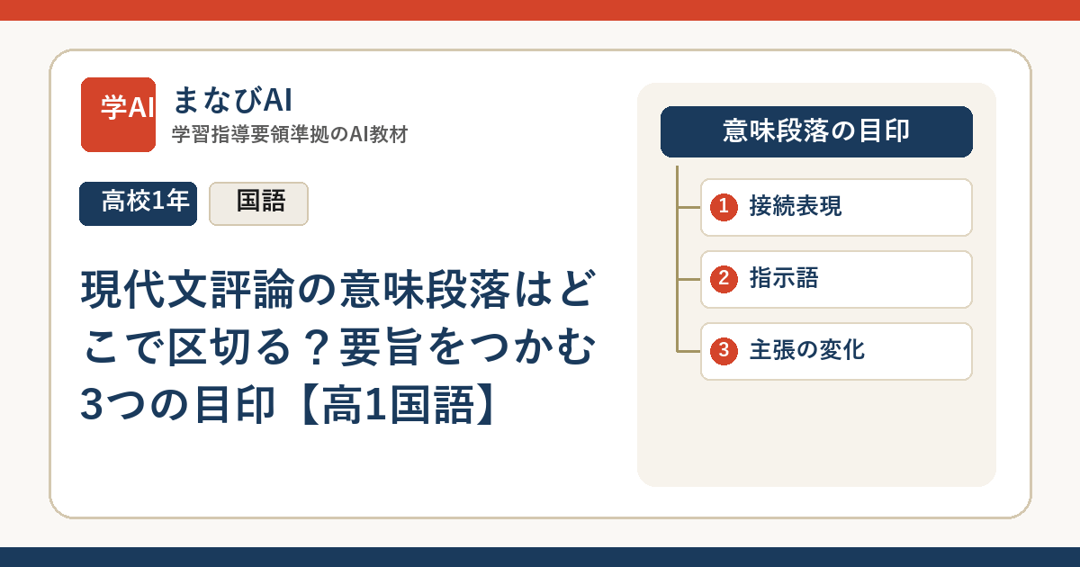 現代文評論の意味段落はどこで区切る？要旨をつかむ3つの目印【高1国語】 | まなびAI