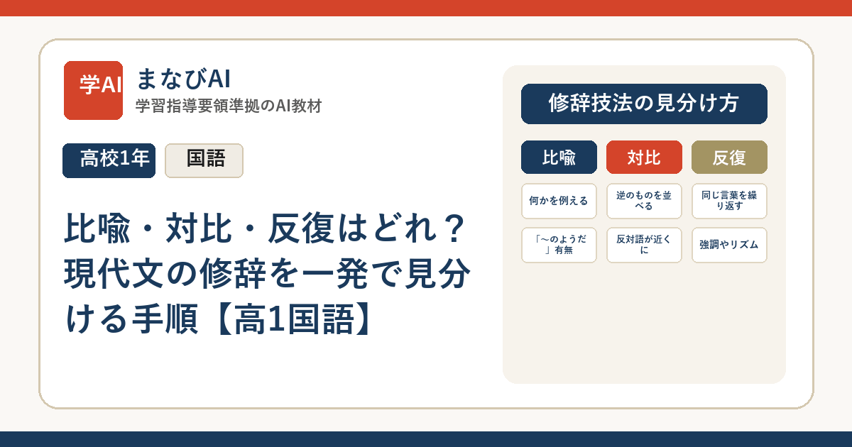 比喩・対比・反復はどれ？現代文の修辞を一発で見分ける手順【高1国語】 | まなびAI