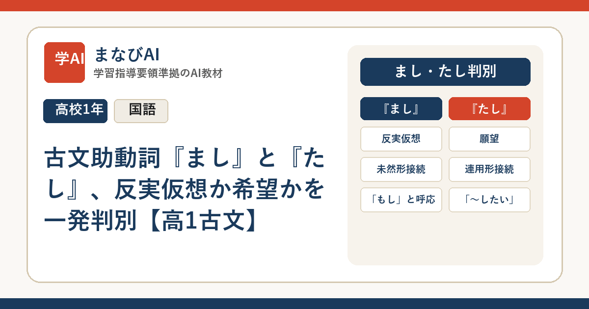 古文助動詞『まし』と『たし』、反実仮想か希望かを一発判別【高1古文】 | まなびAI