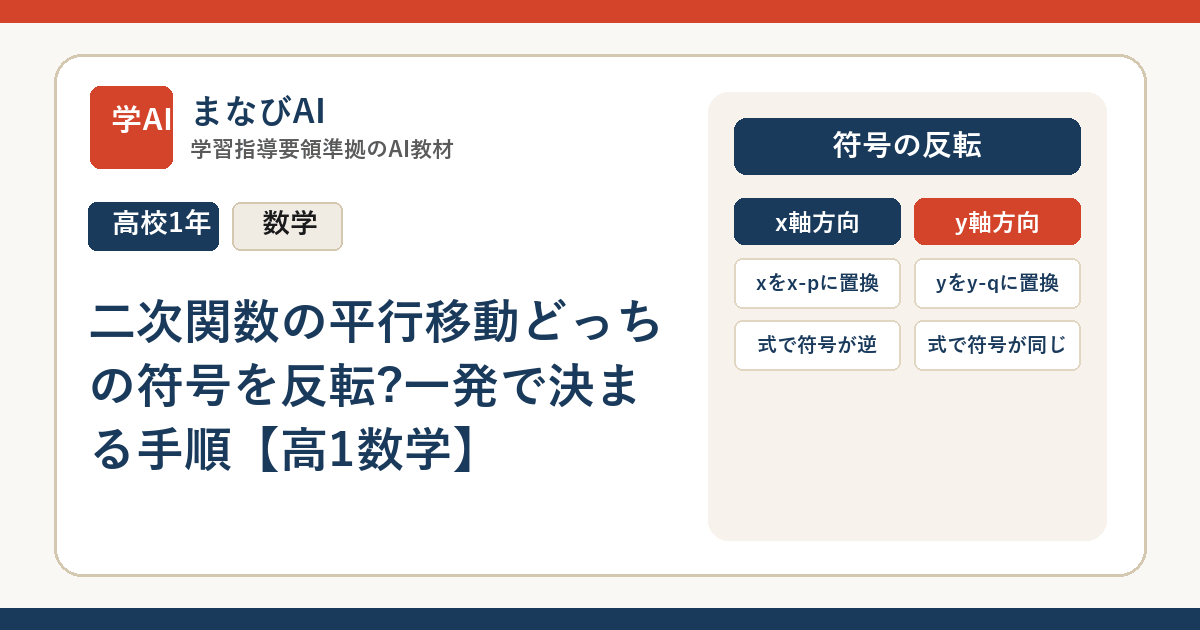 二次関数の平行移動どっちの符号を反転?一発で決まる手順【高1数学】 | まなびAI