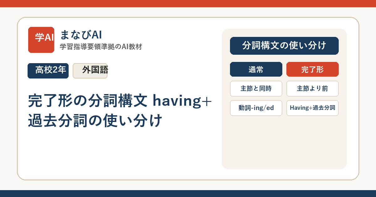 【高2英語】完了形の分詞構文 having+過去分詞の使い分け | まなびAI