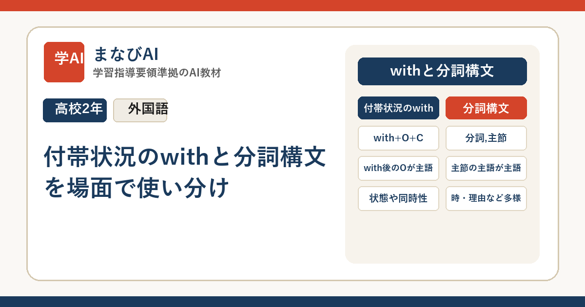 【高2英語】付帯状況のwithと分詞構文を場面で使い分け | まなびAI
