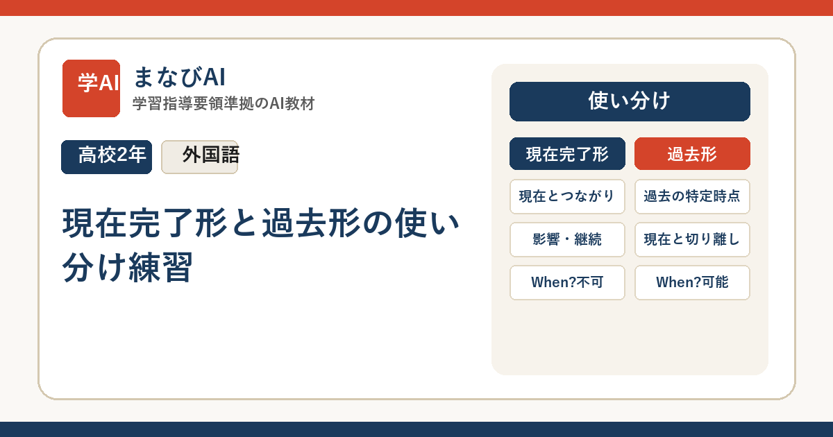 【高2英語】現在完了形と過去形の使い分け練習 | まなびAI