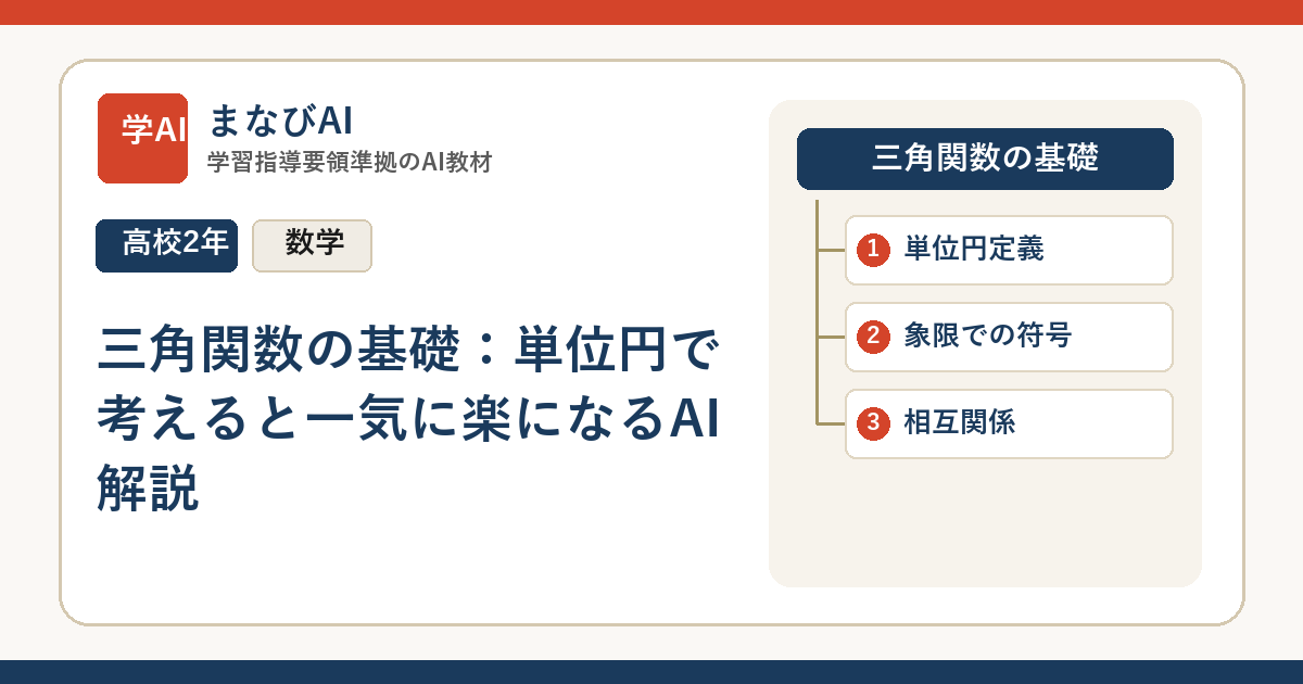 【高2数学】三角関数の基礎：単位円で考えると一気に楽になるAI解説 | まなびAI