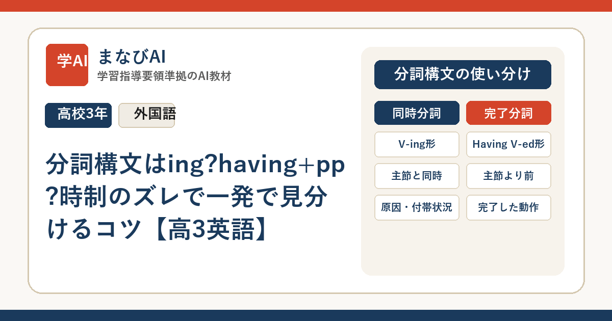 分詞構文はing?having+pp?時制のズレで一発で見分けるコツ【高3英語】 | まなびAI