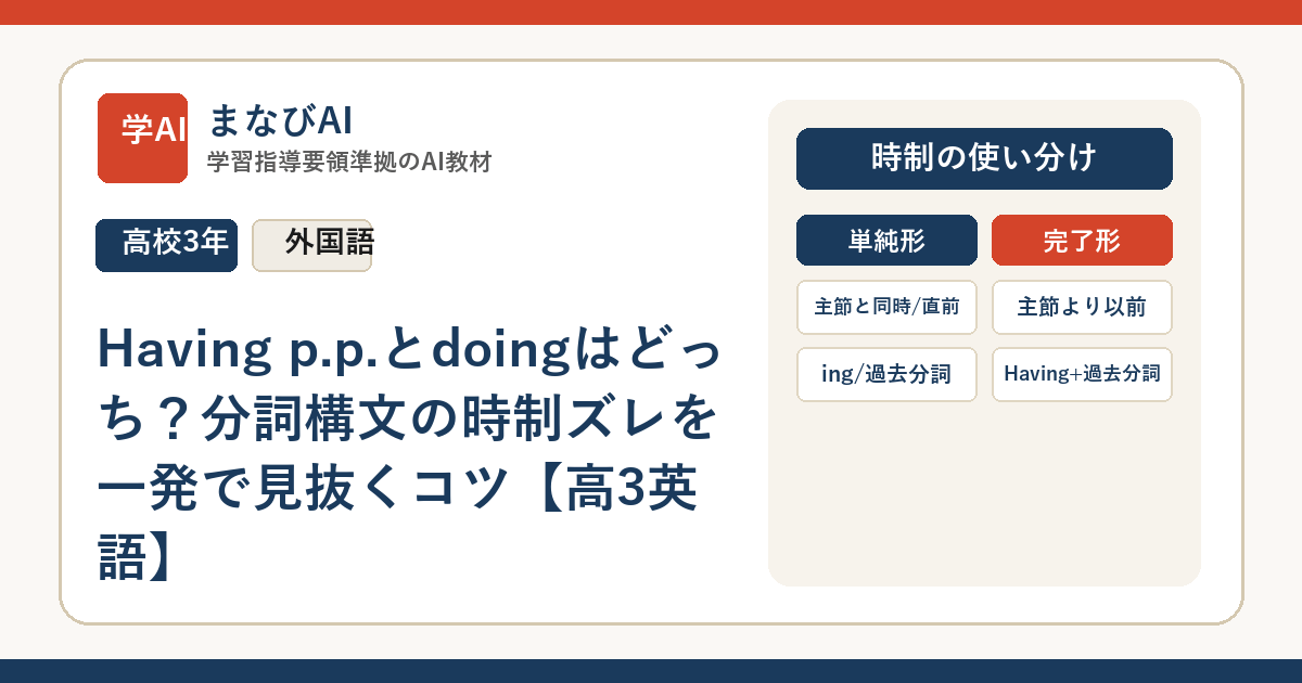 Having p.p.とdoingはどっち？分詞構文の時制ズレを一発で見抜くコツ【高3英語】 | まなびAI