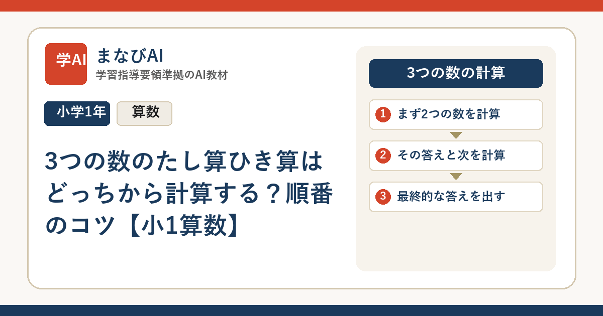 3つの数のたし算ひき算はどっちから計算する？順番のコツ【小1算数】 | まなびAI