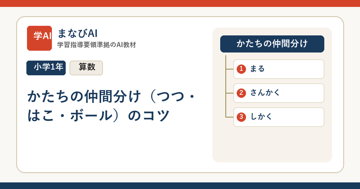 【小1算数】かたちの仲間分け（つつ・はこ・ボール）のコツ | まなびAI