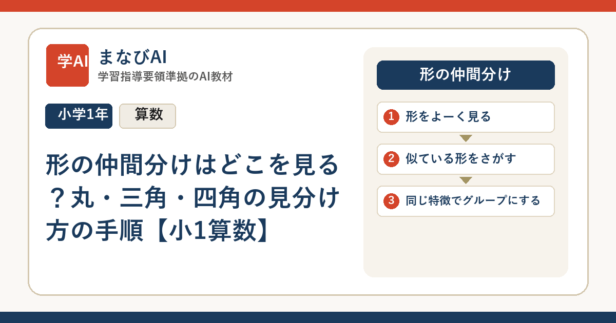 形の仲間分けはどこを見る？丸・三角・四角の見分け方の手順【小1算数】 | まなびAI