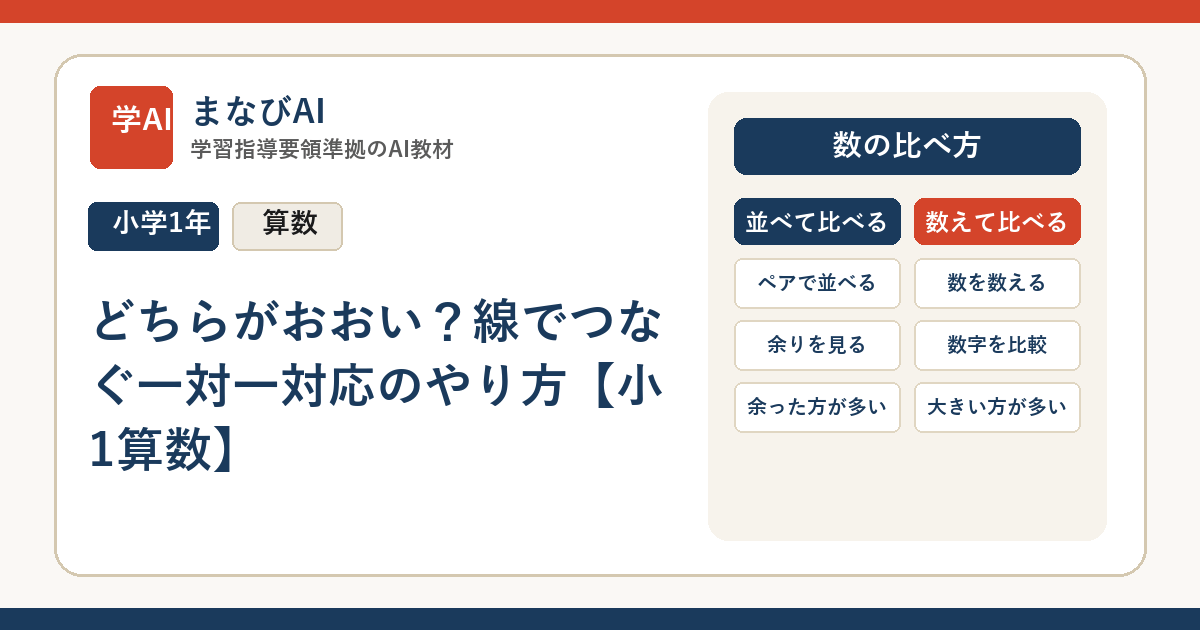 どちらがおおい？線でつなぐ一対一対応のやり方【小1算数】 | まなびAI
