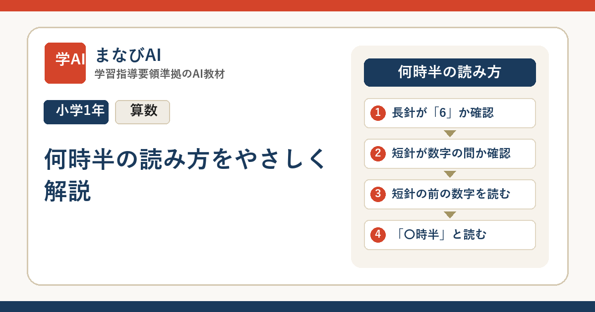 【小1算数】何時半の読み方をやさしく解説 | まなびAI