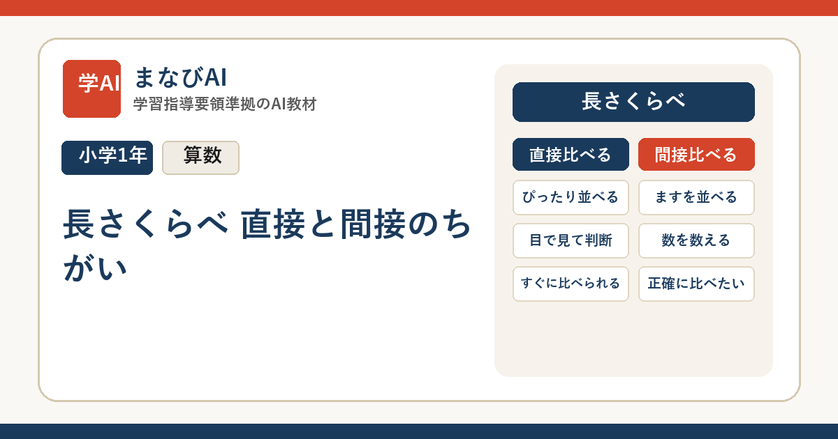 【小1算数】長さくらべ 直接と間接のちがい | まなびAI