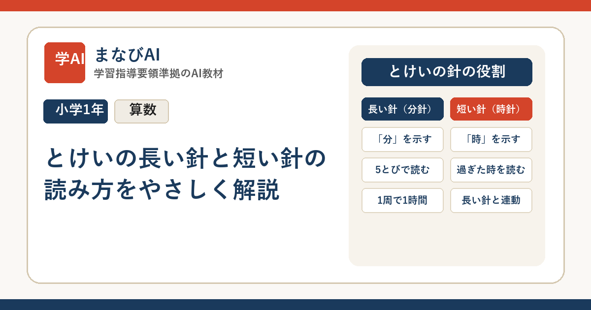 【小1算数】とけいの長い針と短い針の読み方をやさしく解説 | まなびAI