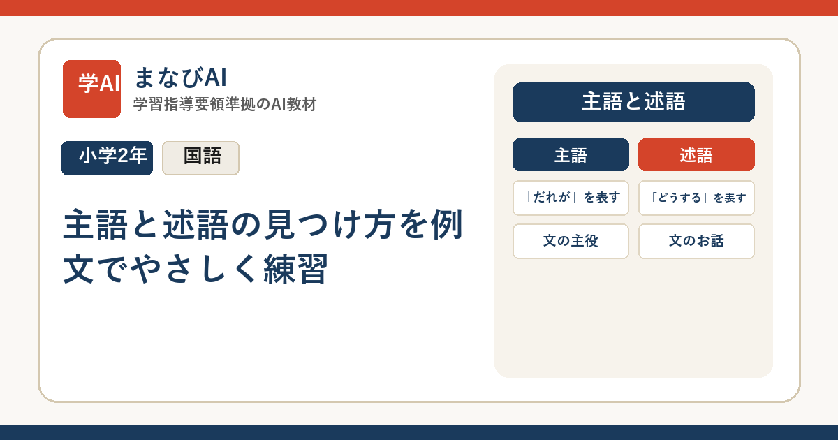【小2国語】主語と述語の見つけ方を例文でやさしく練習 | まなびAI