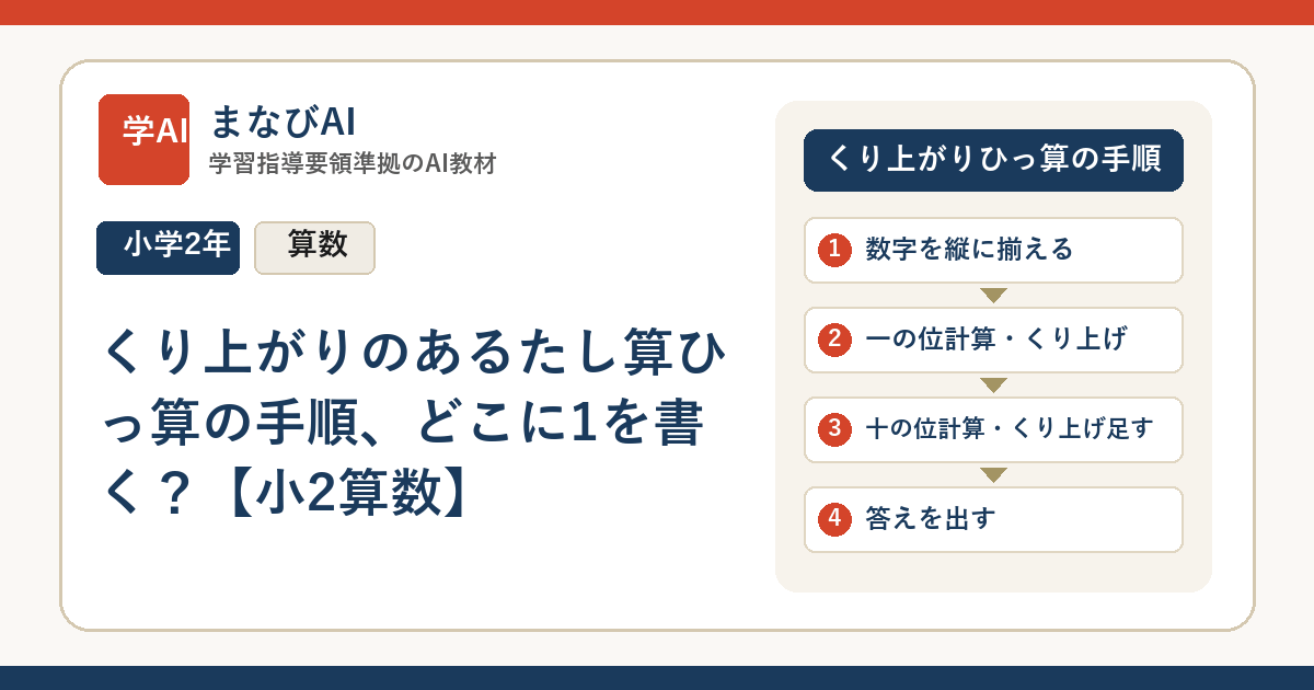 くり上がりのあるたし算ひっ算の手順、どこに1を書く？【小2算数】 | まなびAI