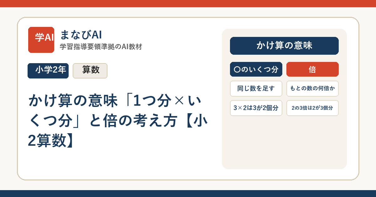 かけ算の意味「1つ分×いくつ分」と倍の考え方【小2算数】 | まなびAI