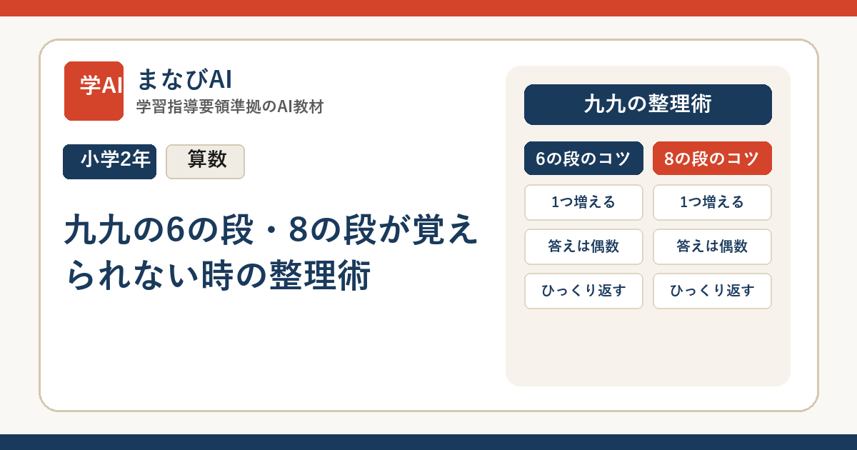 【小2算数】九九の6の段・8の段が覚えられない時の整理術 | まなびAI