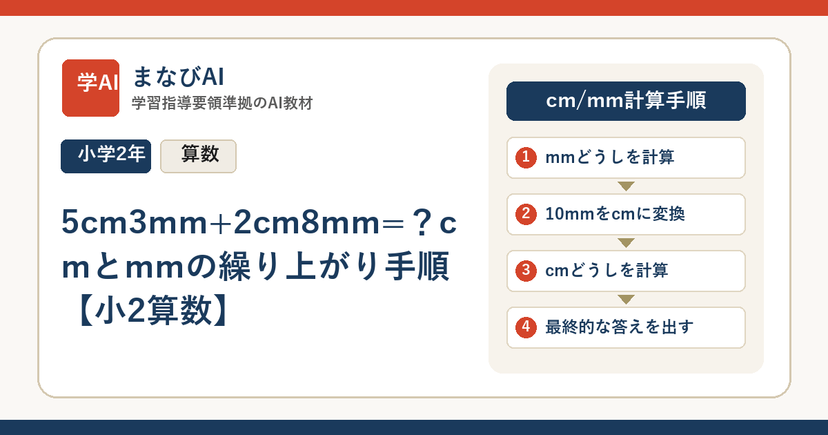 5cm3mm+2cm8mm=？cmとmmの繰り上がり手順【小2算数】 | まなびAI