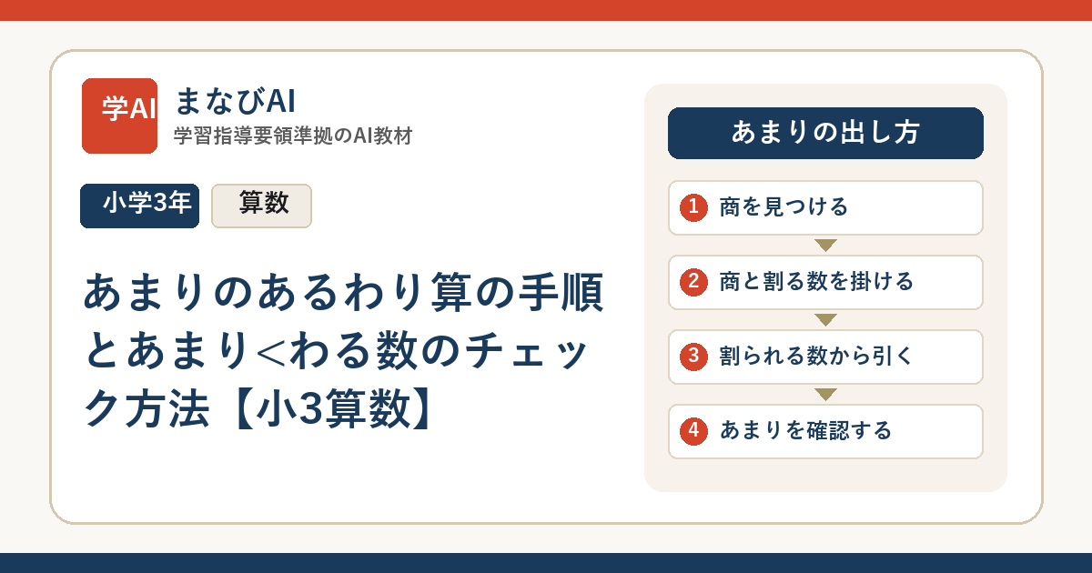 あまりのあるわり算の手順とあまり<わる数のチェック方法【小3算数】 | まなびAI