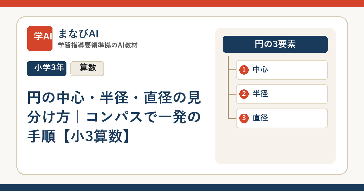 円の中心・半径・直径の見分け方｜コンパスで一発の手順【小3算数】 | まなびAI
