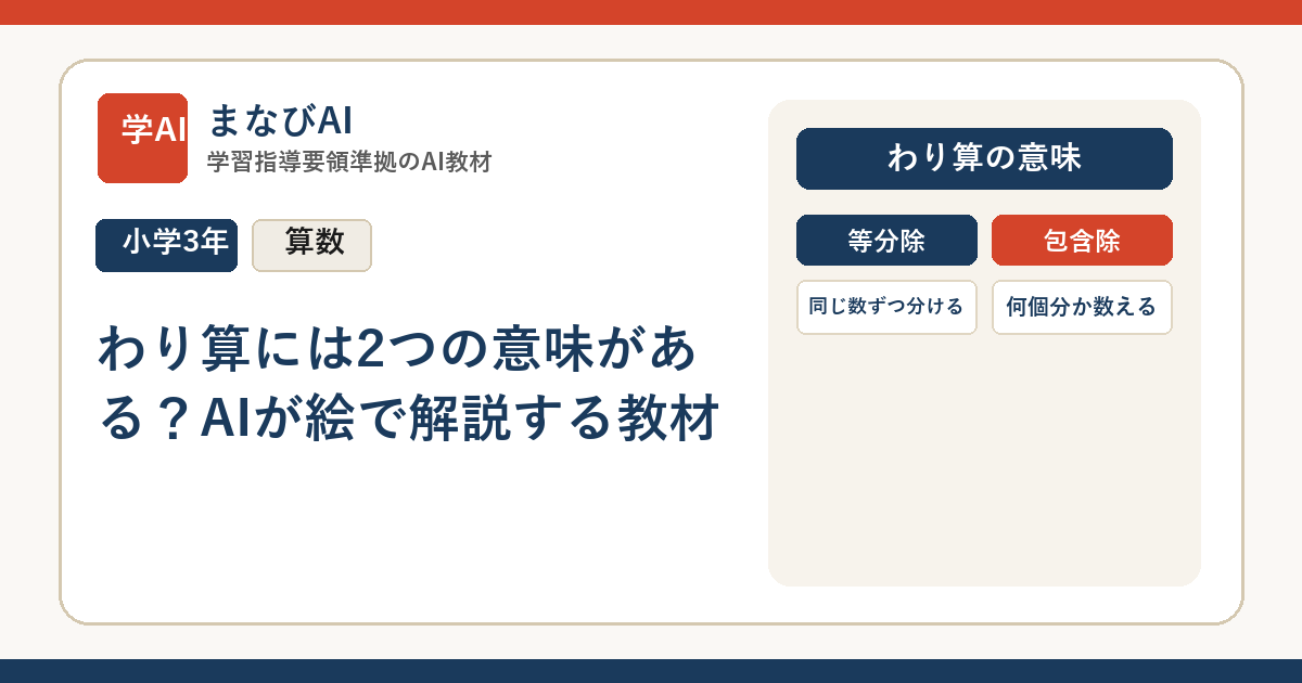 【小3算数】わり算には2つの意味がある？AIが絵で解説する教材 | まなびAI