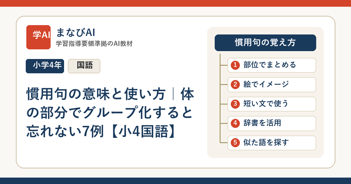 慣用句の意味と使い方｜体の部分でグループ化すると忘れない7例【小4国語】 | まなびAI