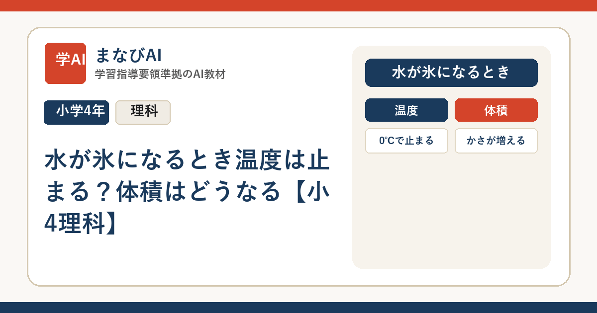 水が氷になるとき温度は止まる？体積はどうなる【小4理科】 | まなびAI