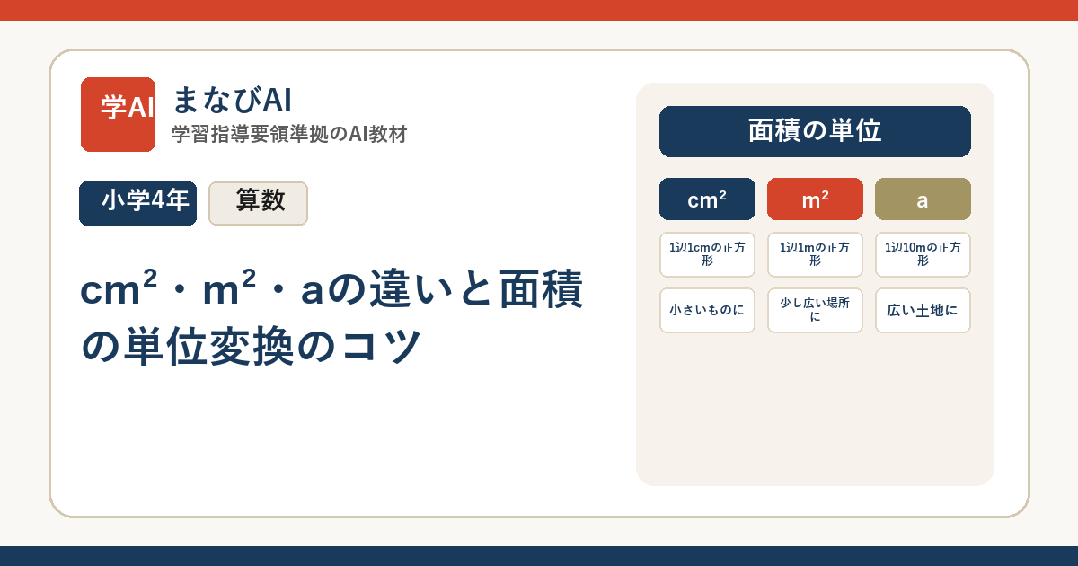 【小4算数】cm²・m²・aの違いと面積の単位変換のコツ | まなびAI