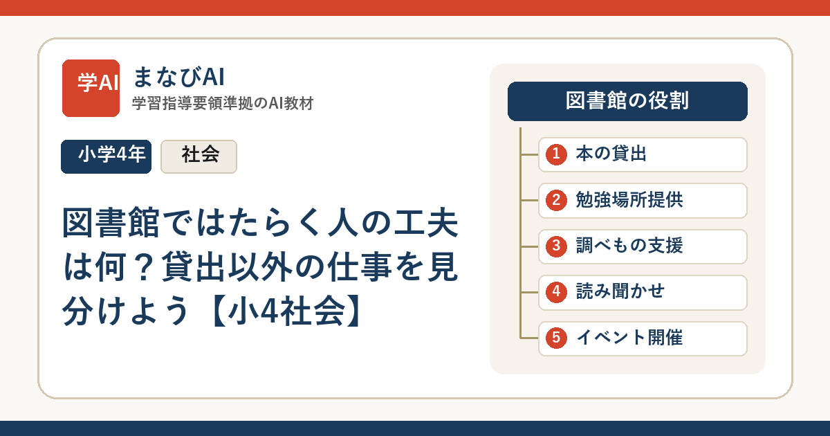 図書館ではたらく人の工夫は何？貸出以外の仕事を見分けよう【小4社会】 | まなびAI