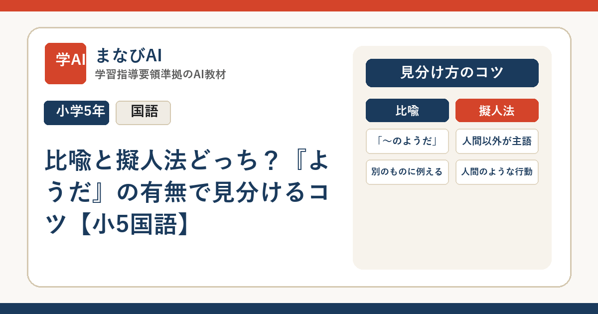 比喩と擬人法どっち？『ようだ』の有無で見分けるコツ【小5国語】 | まなびAI