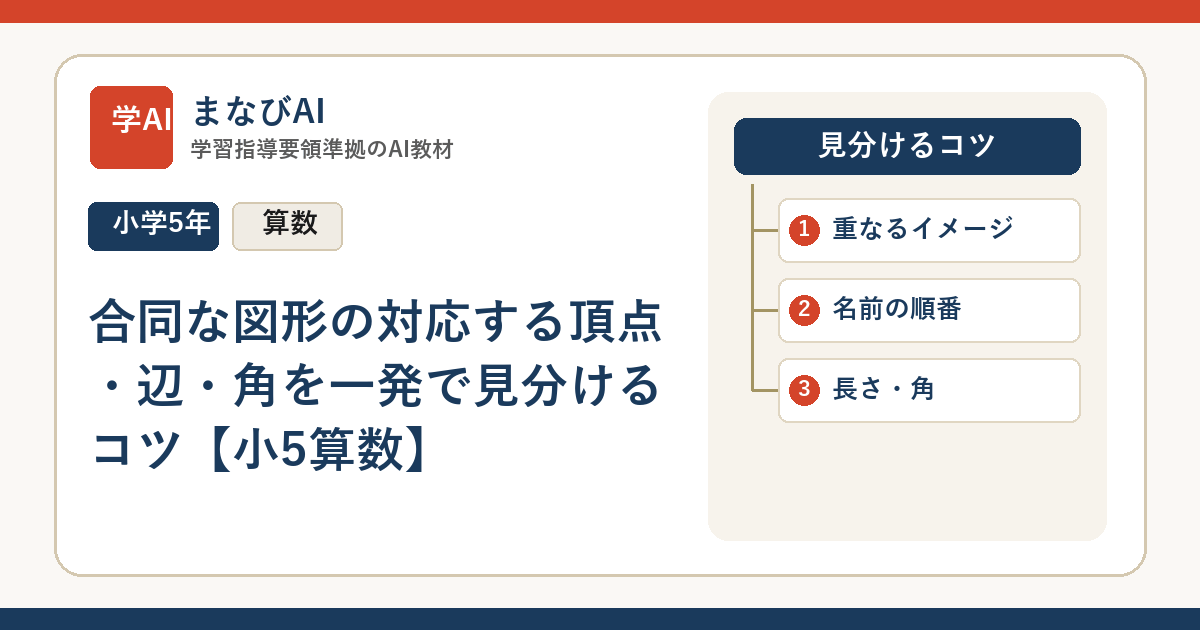 合同な図形の対応する頂点・辺・角を一発で見分けるコツ【小5算数】 | まなびAI