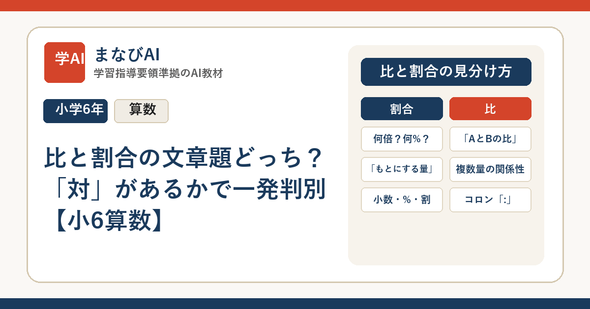 比と割合の文章題どっち？「対」があるかで一発判別【小6算数】 | まなびAI