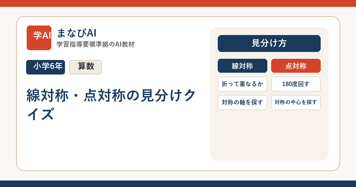 【小6算数】線対称・点対称の見分けクイズ | まなびAI
